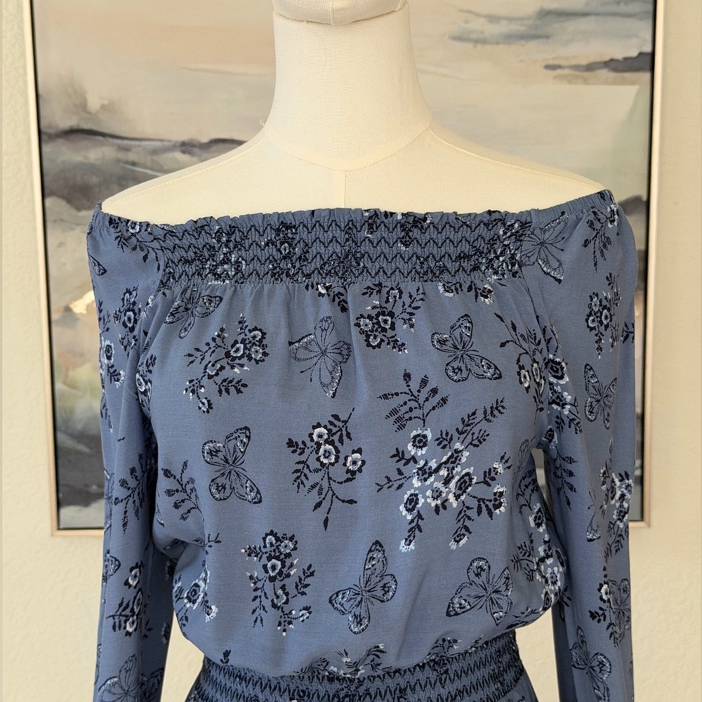Epic Threads Girls Boho Blue Floral Long Sleeve Dress - Picture 8 of 14